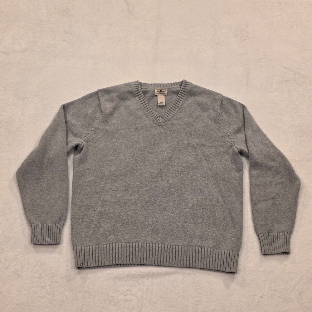 L.L.Bean Men's XL Gray V-Neck Cotton Sweater